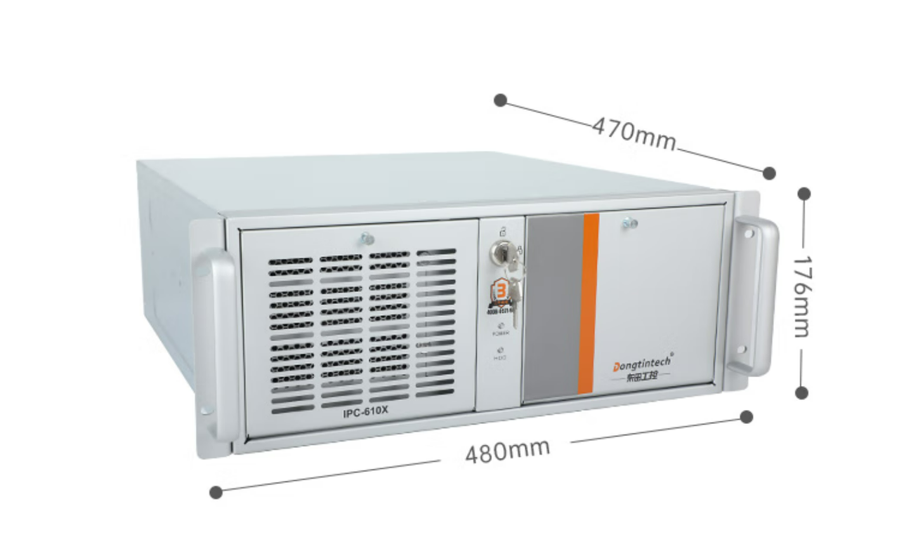 　這款機器采用了DT-610X機箱和DT-WR680MA主板。整體為銀灰色。采用了熱浸鍍鋅薄鋼板，防銹、耐候性強。并且它的防銹蝕性特別好，-般環(huán)境防蝕效果可達30-50年，熱浸鍍鋅薄鋼板外形美觀，加工容易。尺寸為430（481.6帶耳朵）*470*176mm（寬*深*高）,約重23kg，便于搬運。